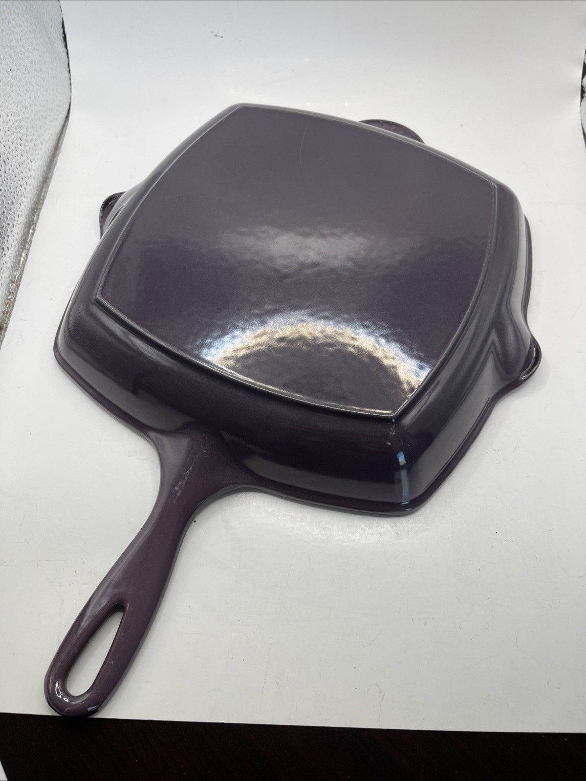 Le Creuset Signature Cast Iron Violet Purple Square Skillet Grill Pan Used
