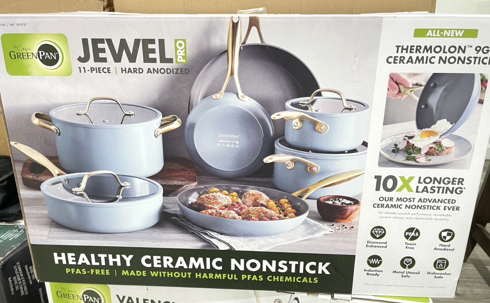 GreenPan Jewel Pro 11-Piece Ceramic Non-Stick Cookware Set Blue New Open Box