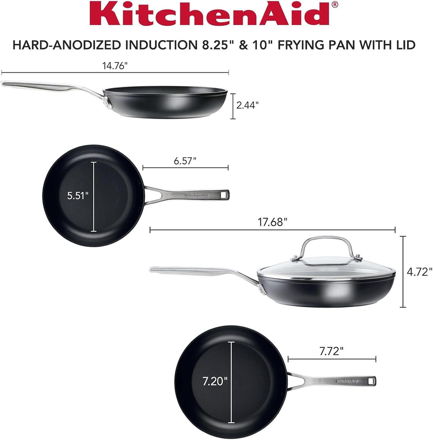 Induction Nonstick Frying Pan Set, 3-Piece, Durable & Easy-Clean, Matte Black