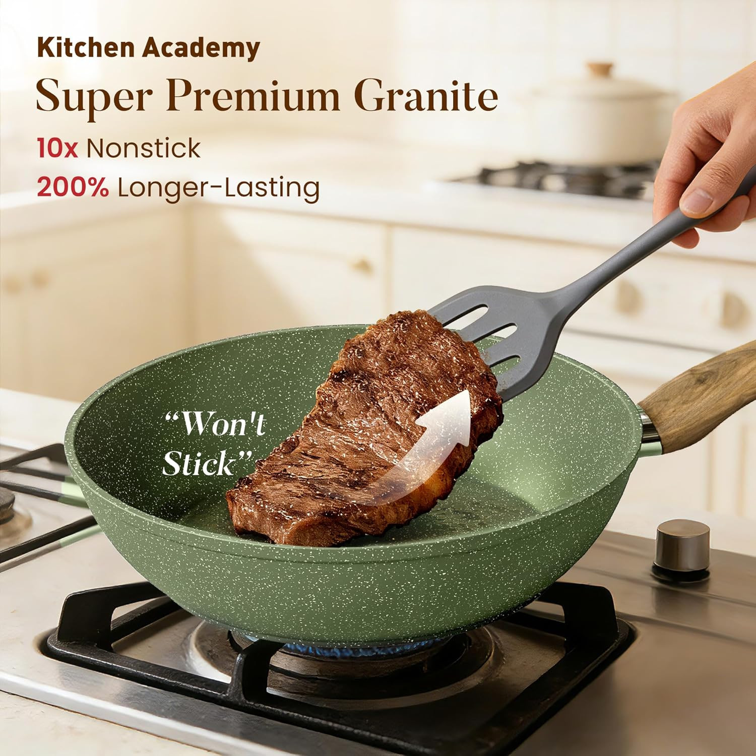 Non Toxic Pots and Pans Set Non Stick – 12 Piece Induction Cookware Sets, Green