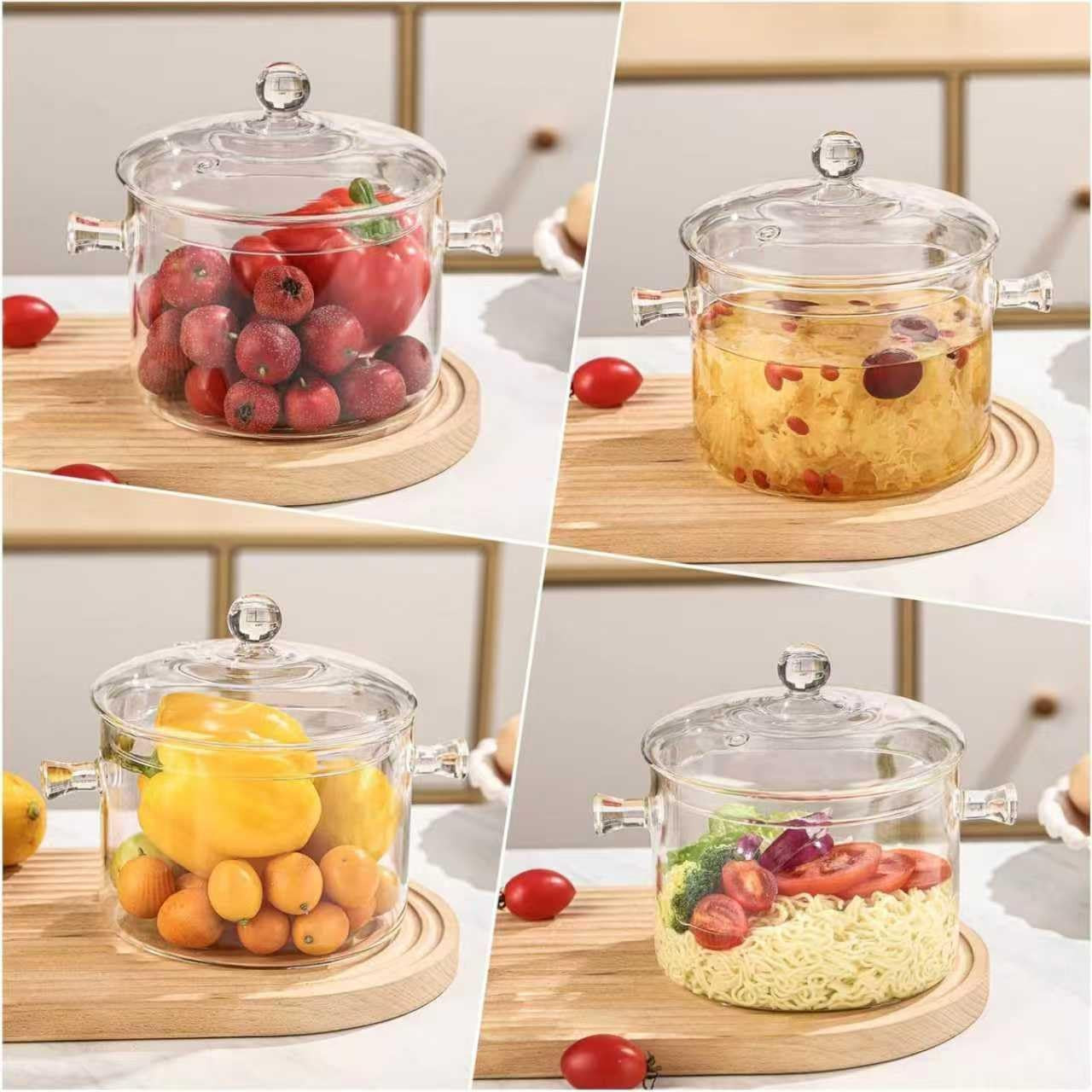 Glass Cooking Pots,1.7L/57OZ Heat Resistant Glass Saucepan with Cover, Pots for