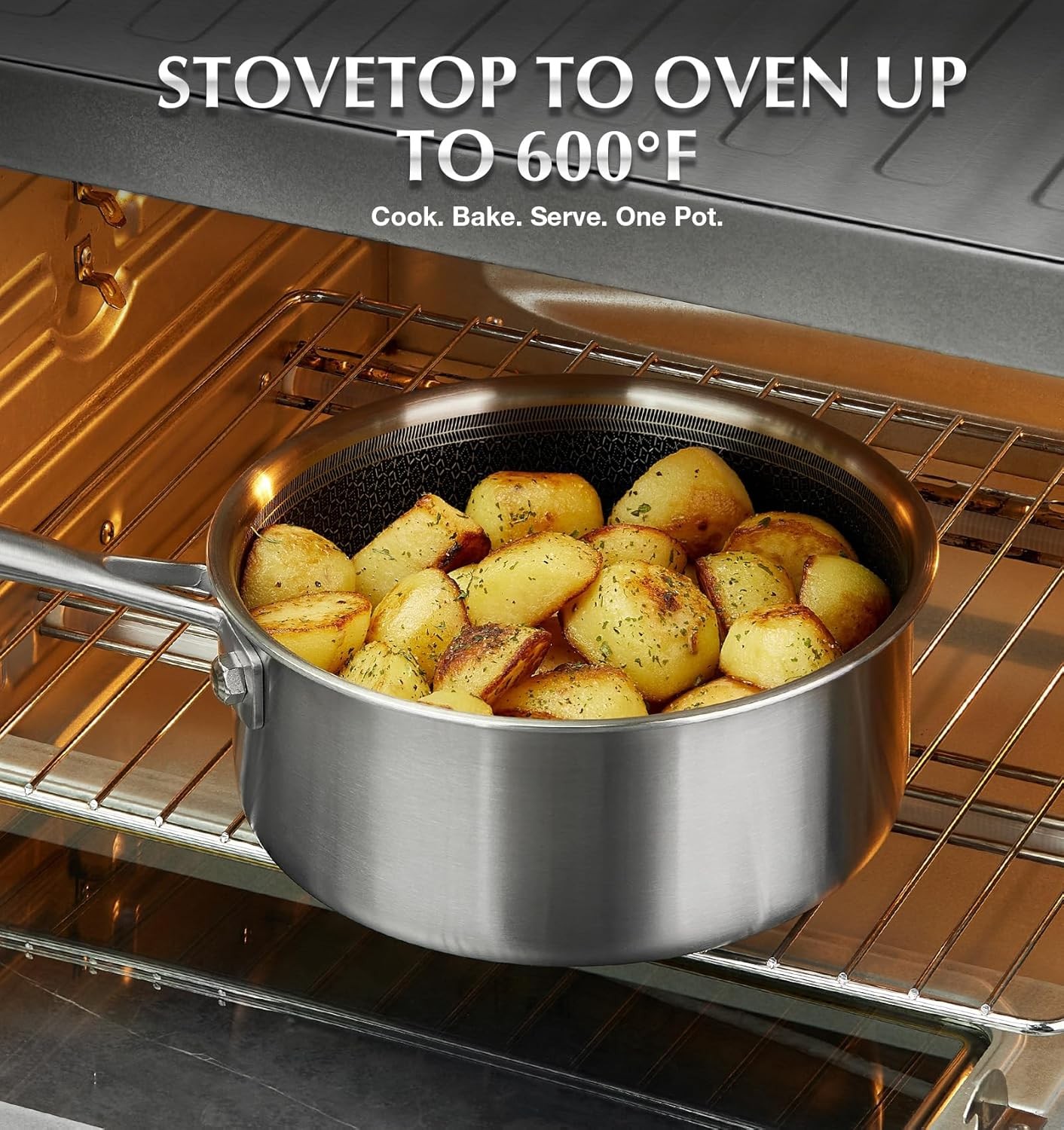 Hybrid Nonstick Stainless Steel Saucepan Set, 6-Piece Triply Stainless Steel Sau