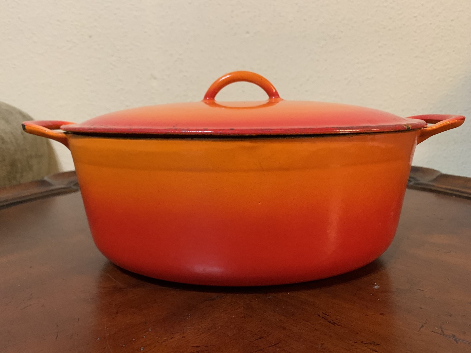 Descoware Cast Iron Enameled Flame Orange Oval Dutch Oven 4 qt Casserole Belgium