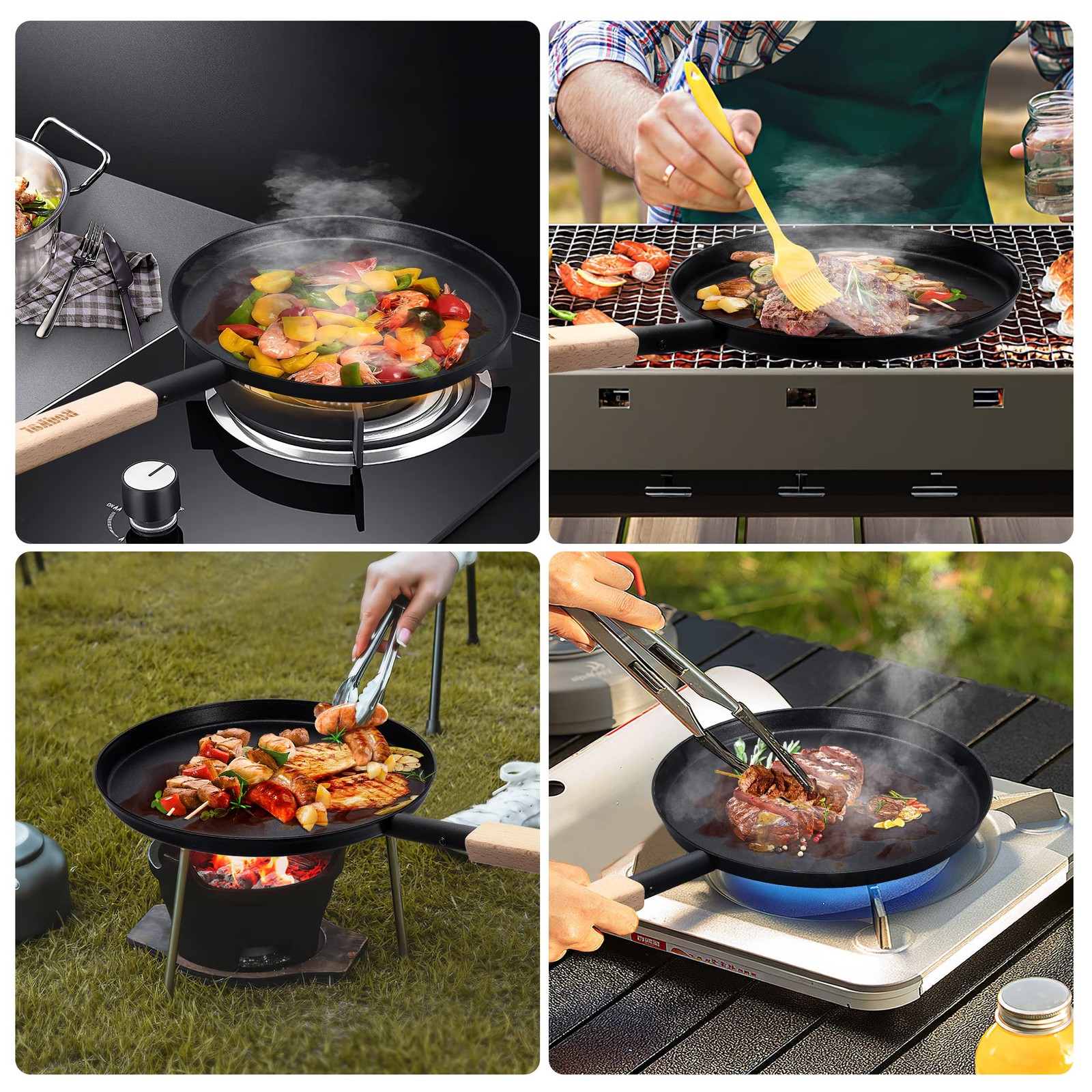 Frying Pan Skillet 8-inch Flat Griddle Pan, Lightweight Small Grill Pan with Woo