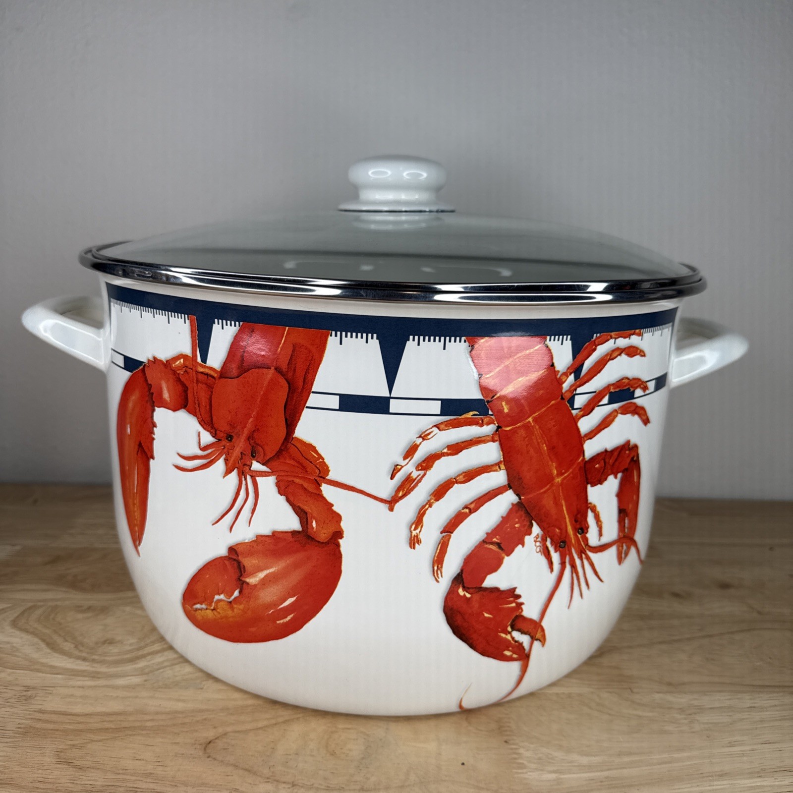 New Large Golden Rabbit Lobster Enamelware 18 Quart Stock Pot, Glass Lid, Rack
