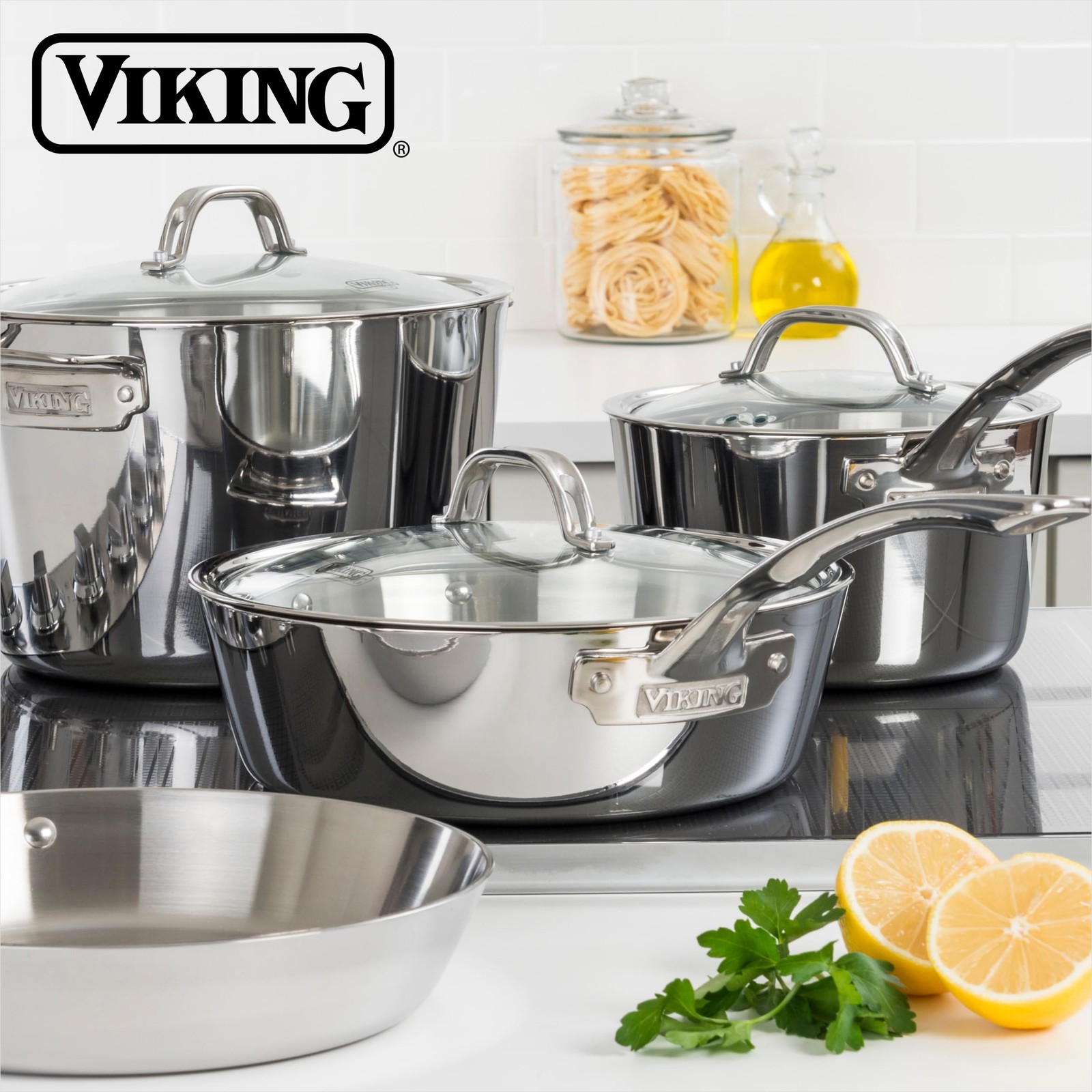Viking Contemporary 3-Ply Stainless Steel Sauce Pan Glass Lid 3.4 Quart Cooking