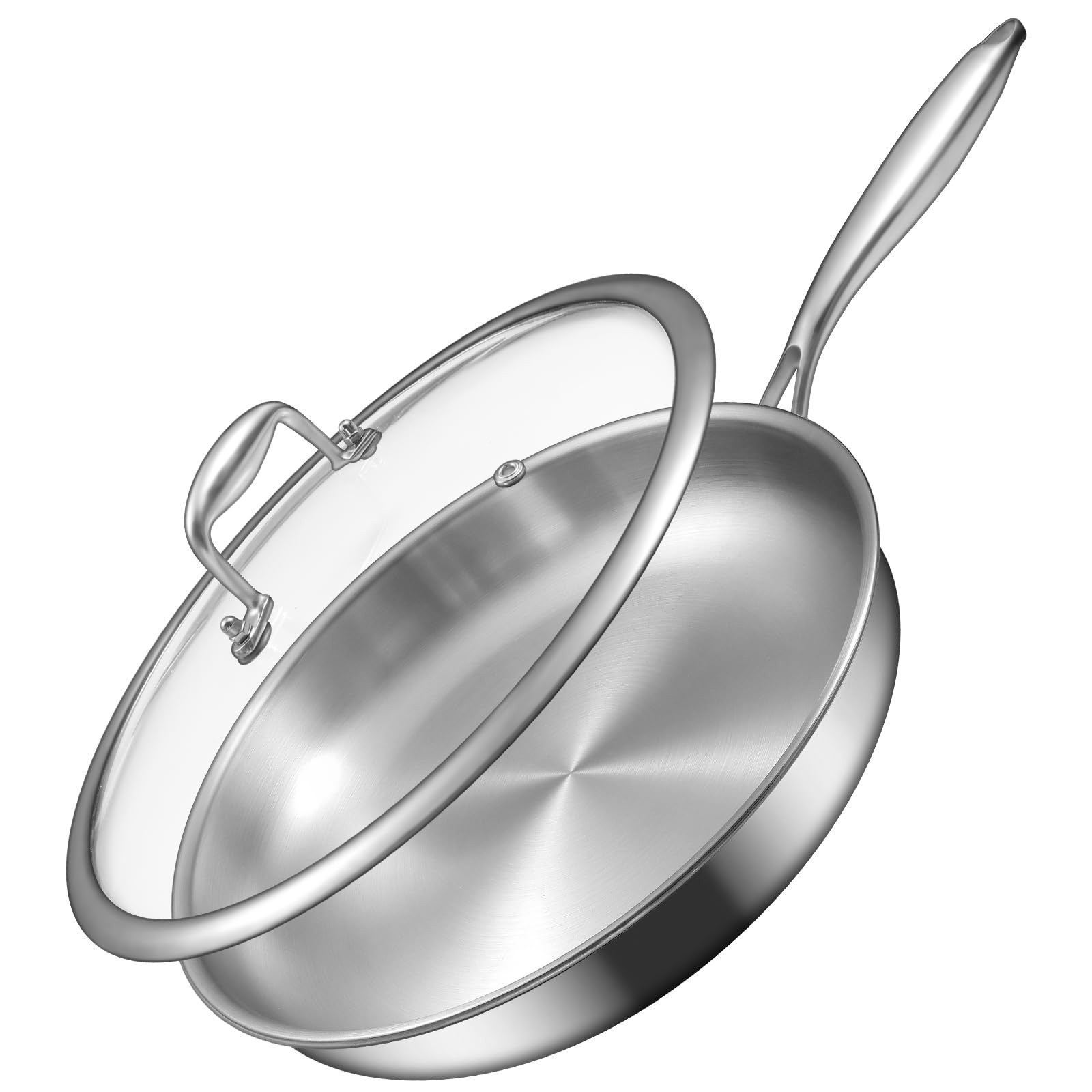12 Inch Tri-Ply Stainless Steel Frying Pan, Compatible with All Cooktops Up t…