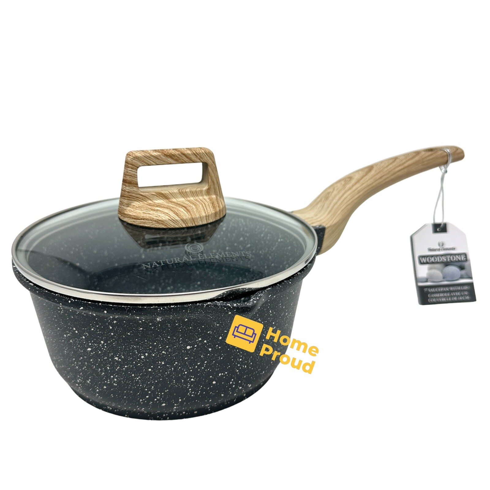 WOODSTONE Premium Saucepan Casserole Nonstick 7 Inch With Lid Natural Elements