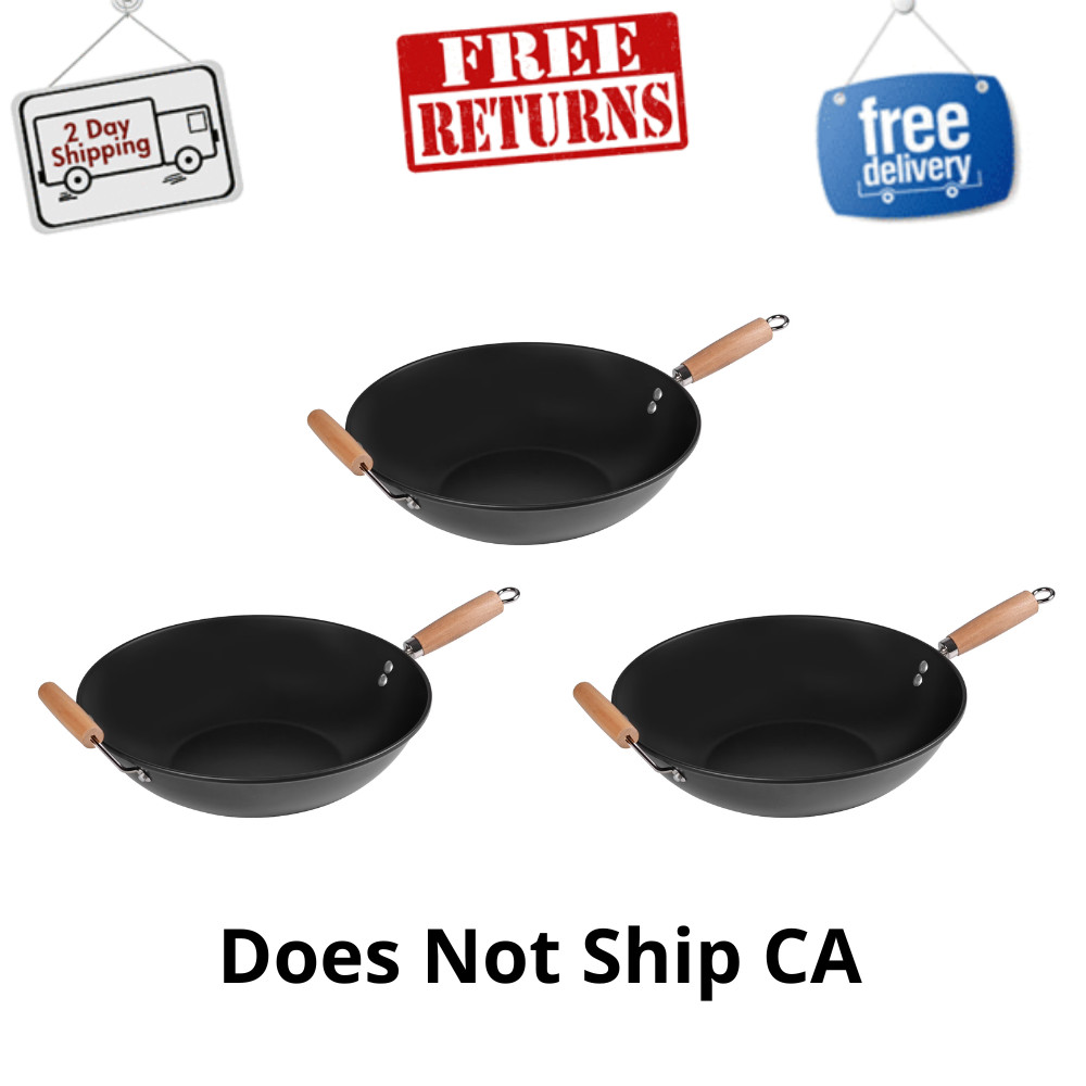 3 Pack Mainstays 13.75″ Carbon Steel Nonstick Wok Pan Stir-Fry Cooking Cookware