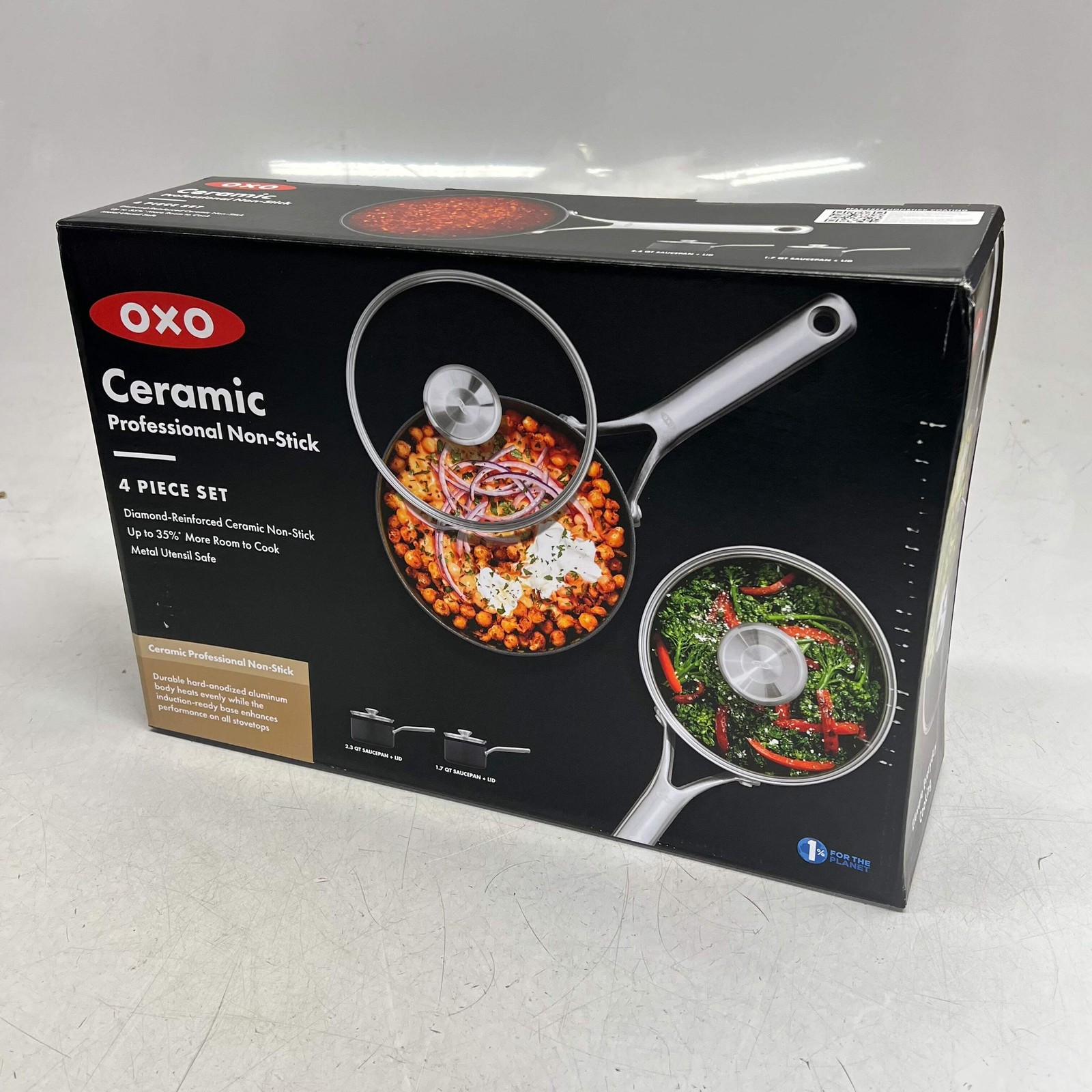 OXO (4 PIECE) Professional Ceramic Non-stick Sauce Pan Set 2.3qt – 1.7qt Black