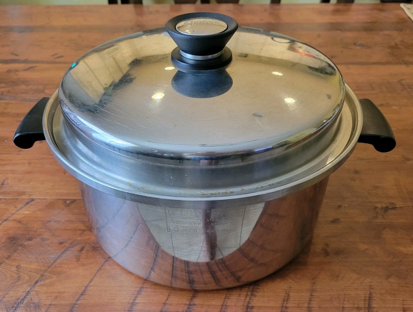 VINTAGE AMWAY QUEEN 6 QUART STOCKPOT 18/8 STAINLESS STEEL MULTI PLY USA