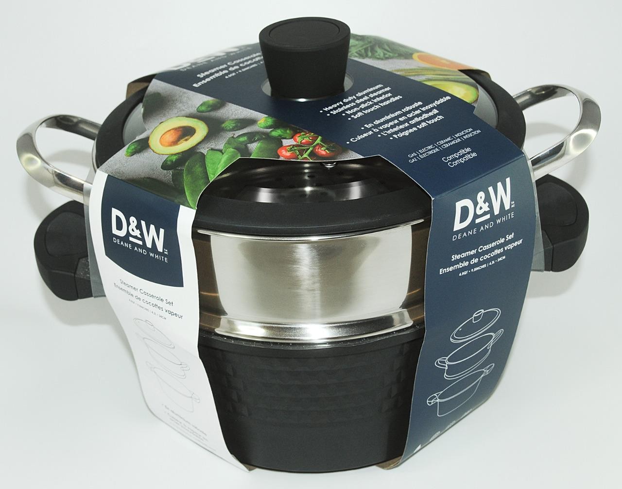 Deane & White / D&W ~ 9.5″ Steamer Casserole 2pc SET 4.5 QT Black w/ Lid *NEW!