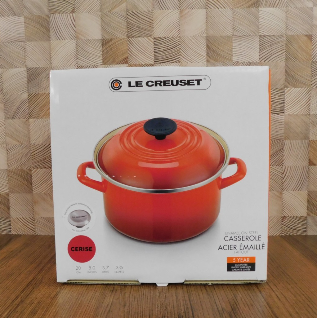 Le Creuset Enameled Steel 3.8 Quart Petite Stockpot, Cerise – New