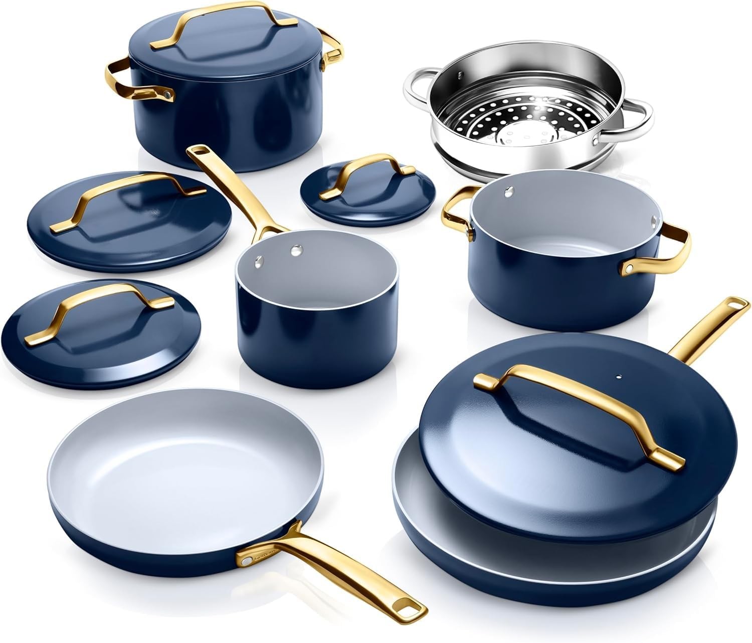 Gotham Steel Modern 11 Pc Ceramic Cookware Set, Elegantly Designed Pots and Pans
