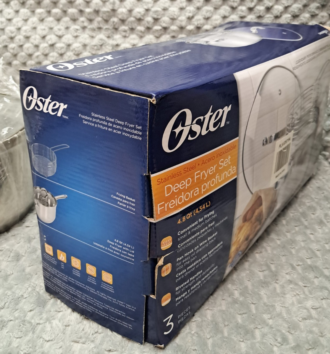 New Oster Sangerfield 3pc Deep Fryer Set 4.8 QT Stainless Steel With Basket Lid
