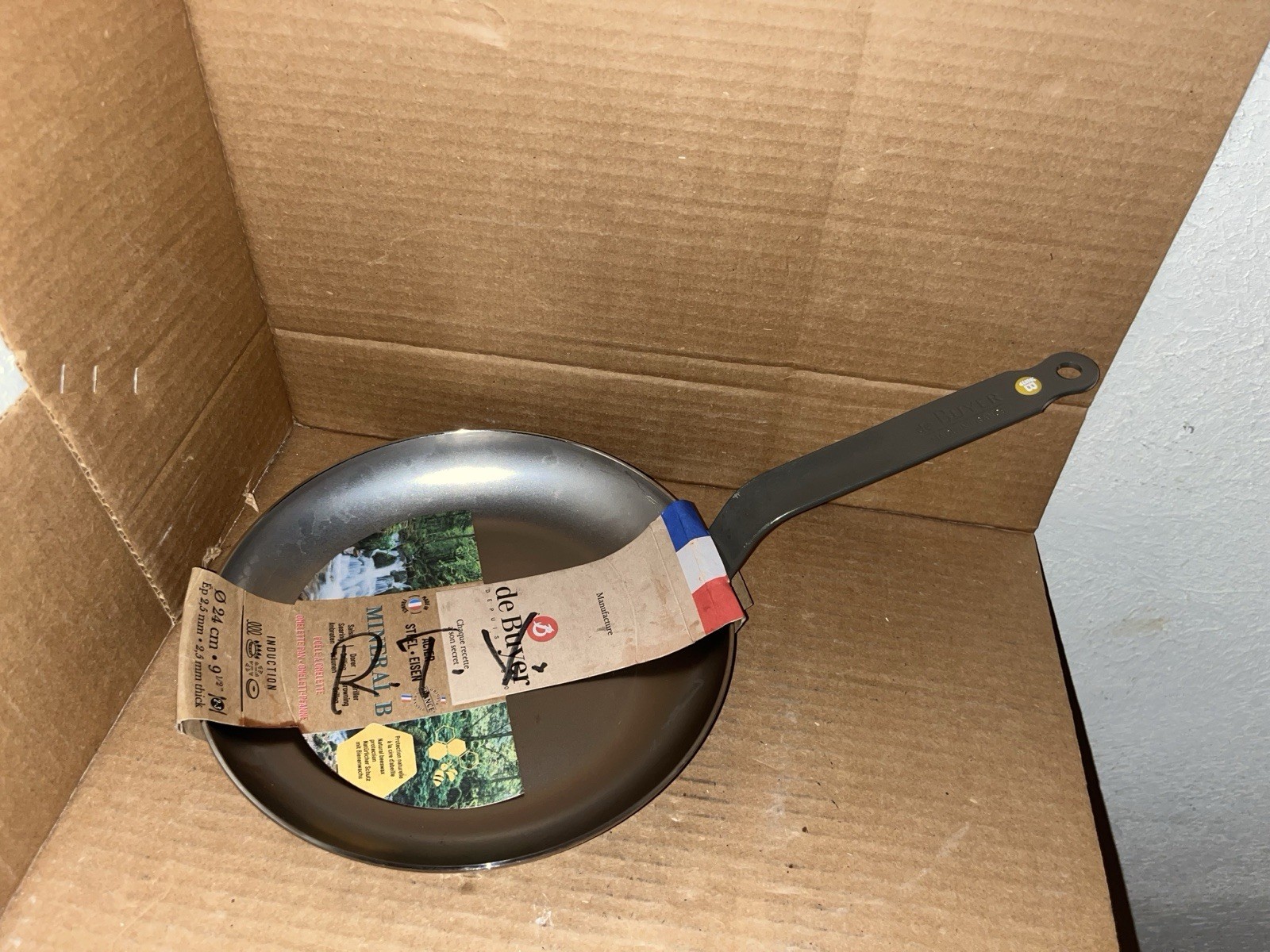 De Buyer Mineral B Carbon Steel Fry Pan, Nonstick 9.5” Induction Ready