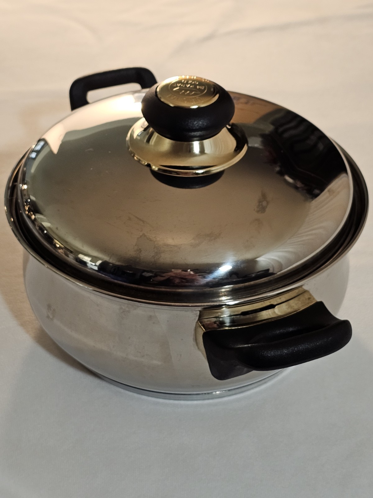 Vtg Cook Well High-quality Stainless Steel Pots & Pans W/Gold Plating -Set Of 11