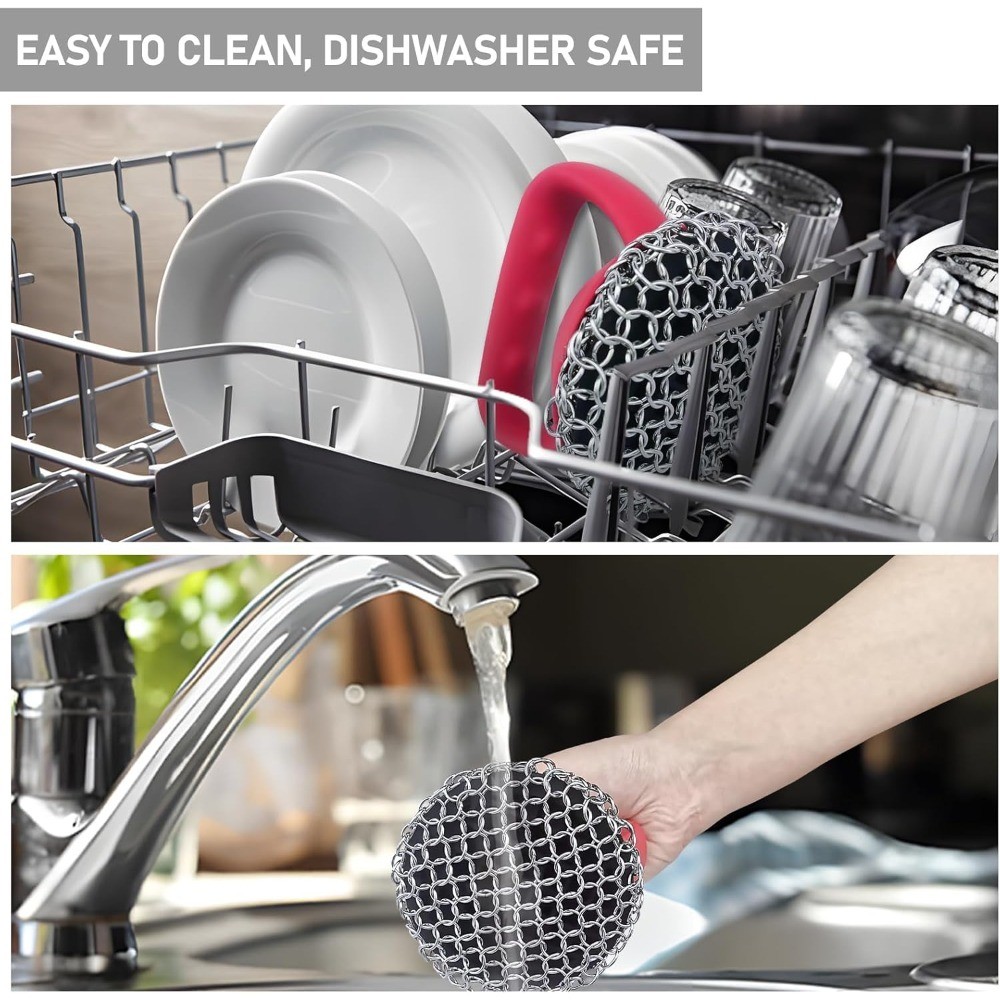 Stainless Steel Chainmail Scrubber for Cast Iron Pans Skillets Dutch Ovens with