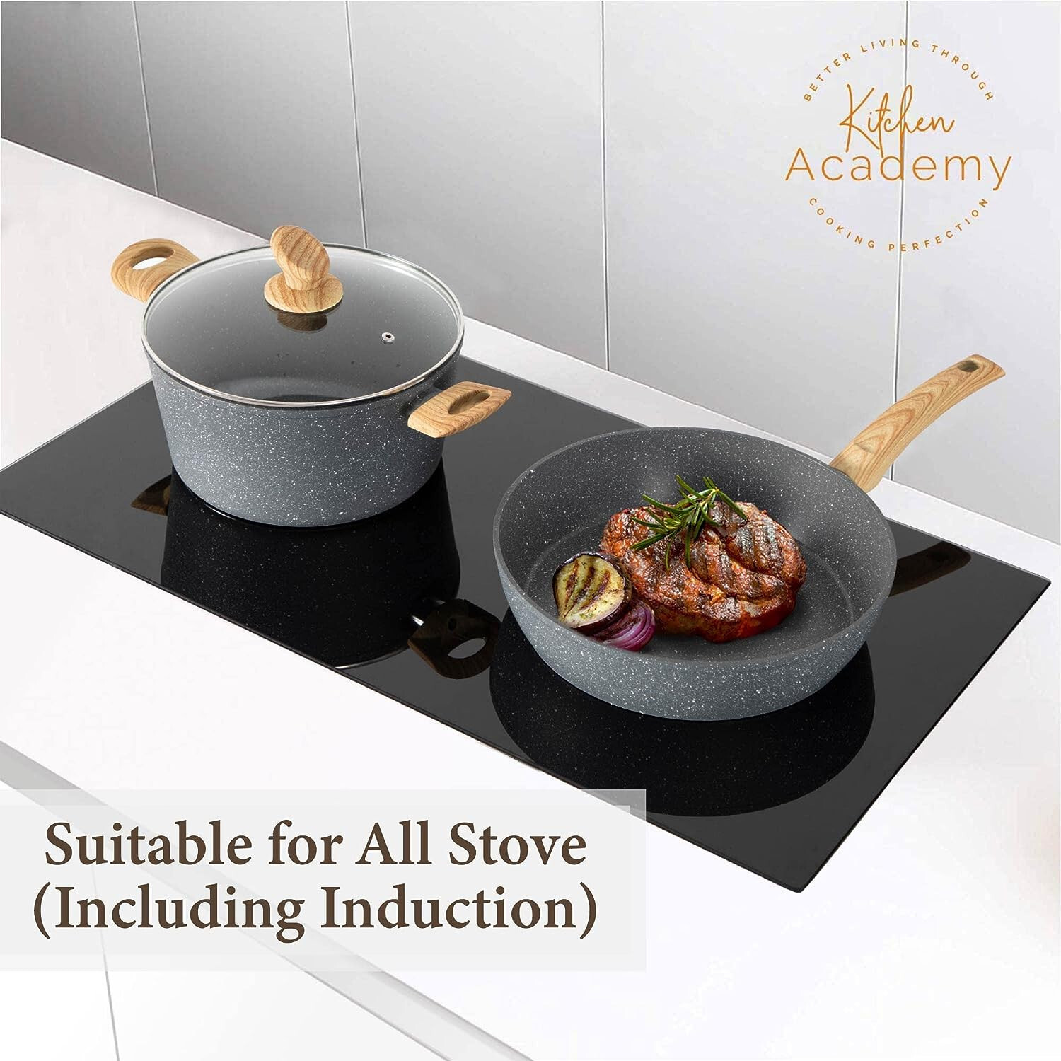12 Pieces Hammered Cookware Set Nonstick Granite Coated Pots and Pans Set Gray