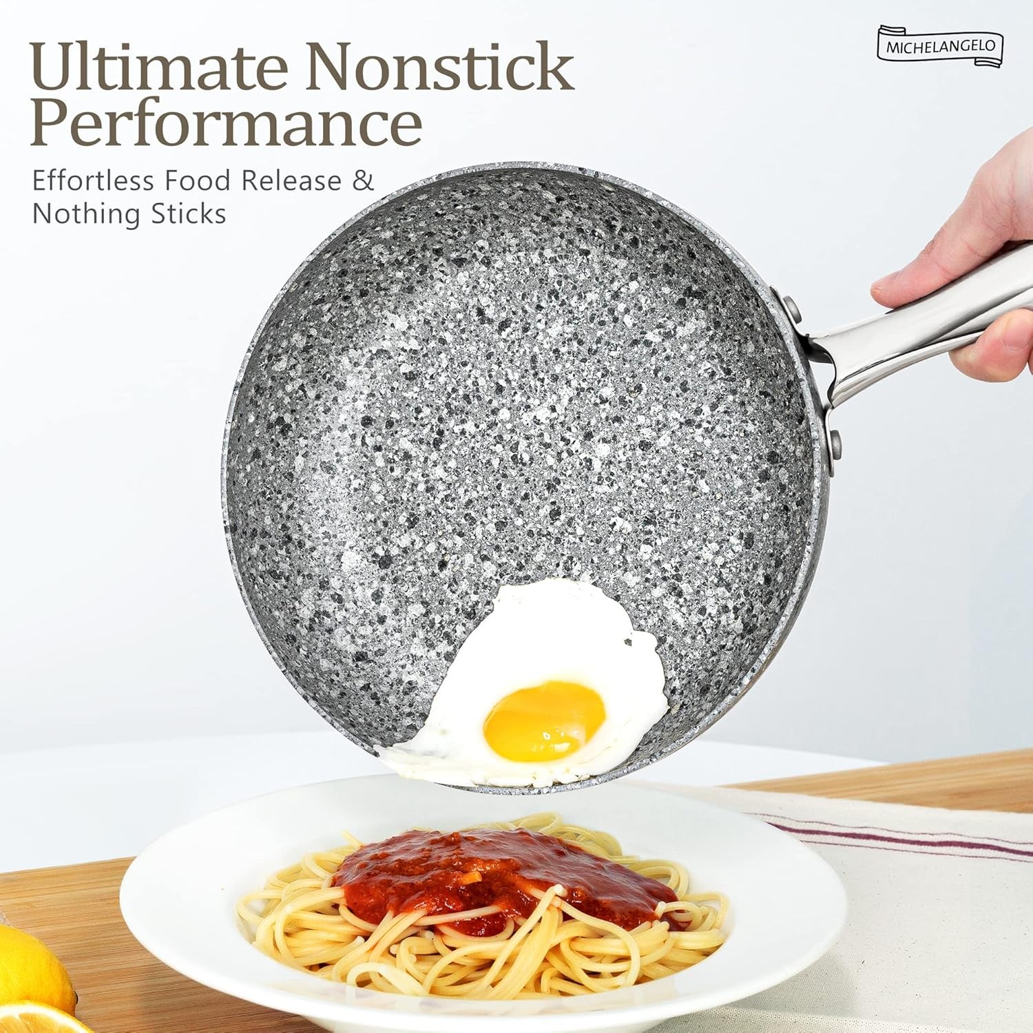 Frying Pans Set with 100% APEO & PFOA-Stone Non Stick Coating, Granite Skillet