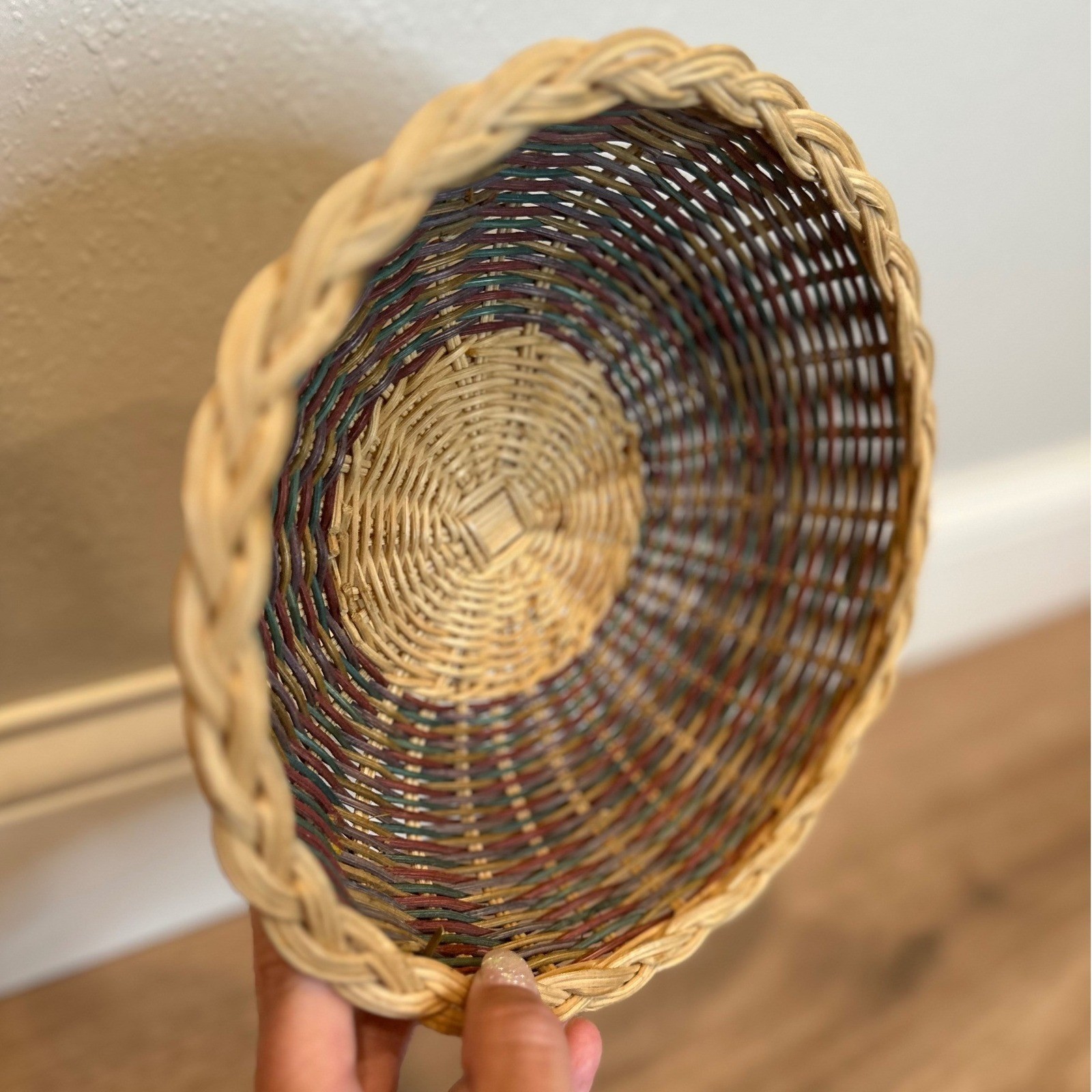 Wicker Casserole Basket Fits Pyrex 023 Multicolor 9 Inch Round Boho Cottage Farm