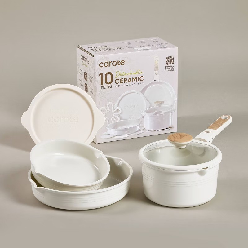 Carote Ceramic Nonstick Cookware Set with Detachable Handle