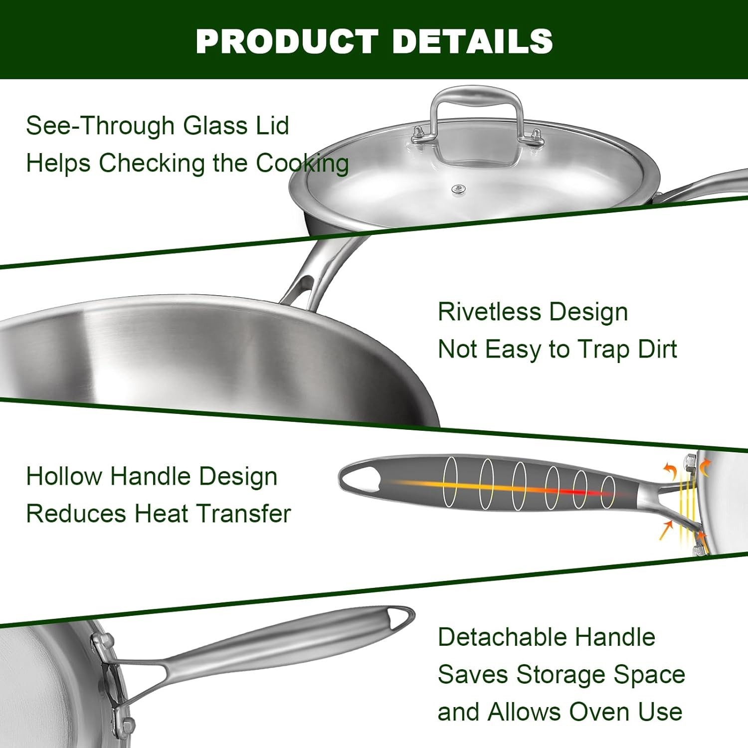 2025 New StainlessHammered Pan Pro with no Lid, Titanium Pans for Cooking -Durab