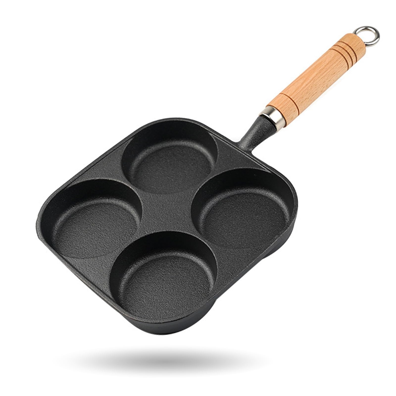 Nonstick Frying Pan,4-Cup Cast Iron Egg Pan Divided Grill Pan with Wooden Han…