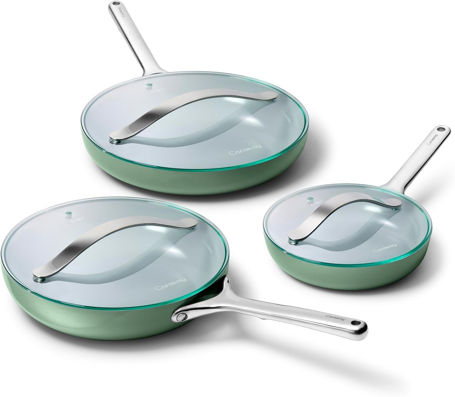 8in + 10in + 12in Fry pan+ 8/10/12in Glass Lids 6pc Fry Set Sage