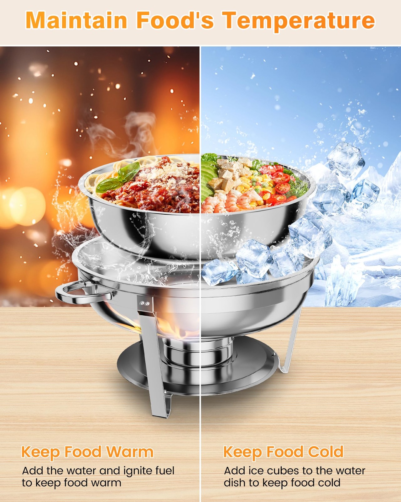 5QT 6-Pack Stainless Steel Chafing Dish Buffet Set, Warmers Food Servers Sets