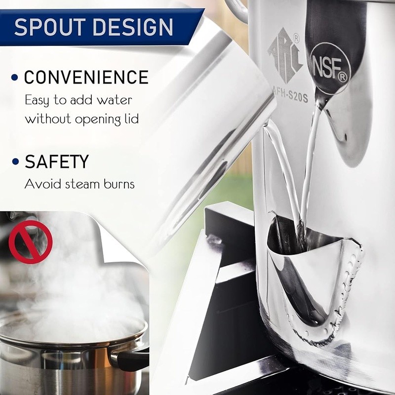 Premium Stainless Steel Vegetable Steamer W/ Spout Dividers & Steamer Rack New