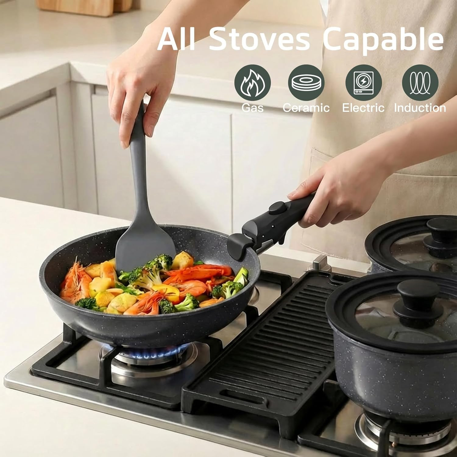 Ceramic Pots and Pans Set Non Stick, Nonstick Detachable Handle Cookware Sets, H