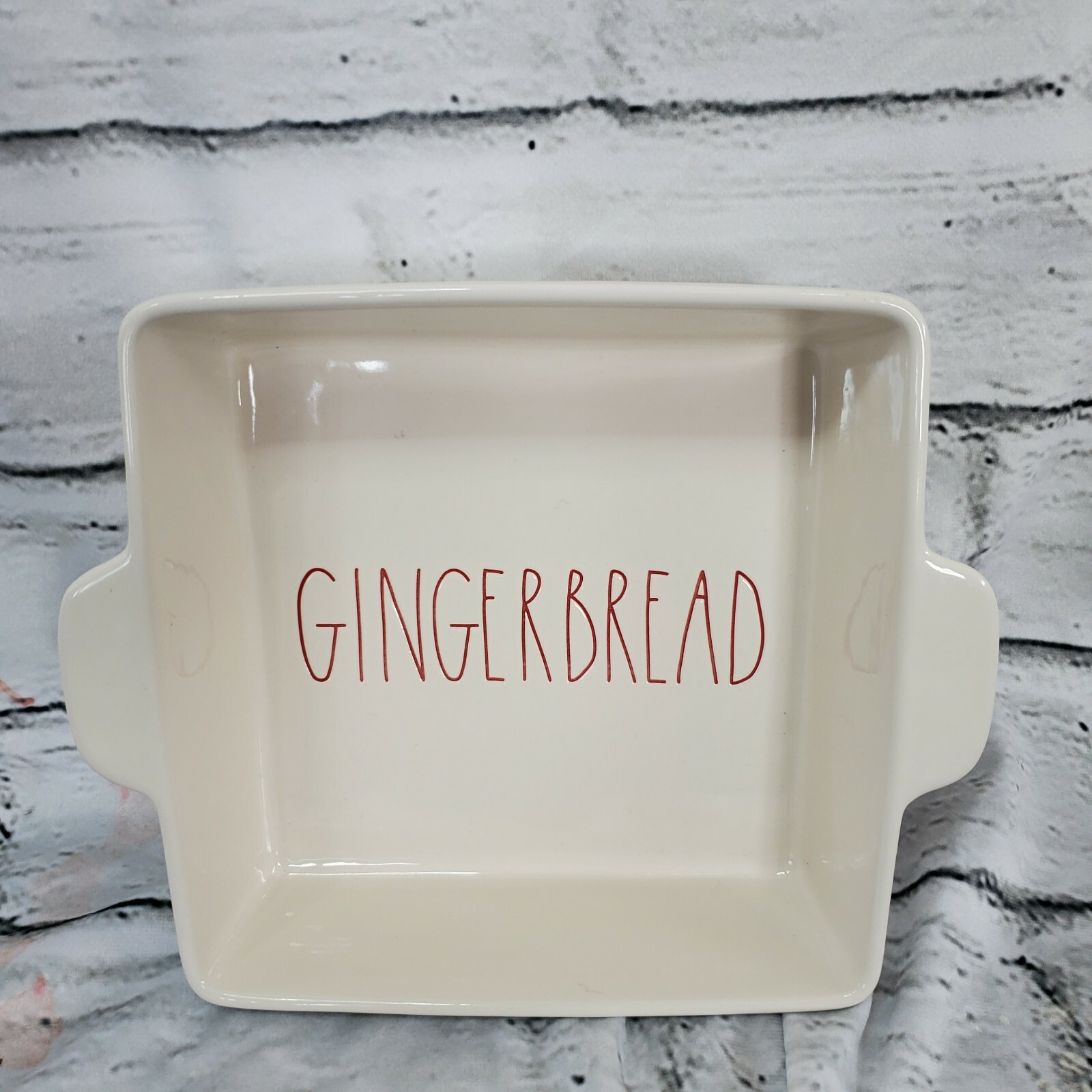 Rae Dunn Magenta GINGERBREAD Ceramic LL 9 x 9 Baking Dish Red Letters Holiday