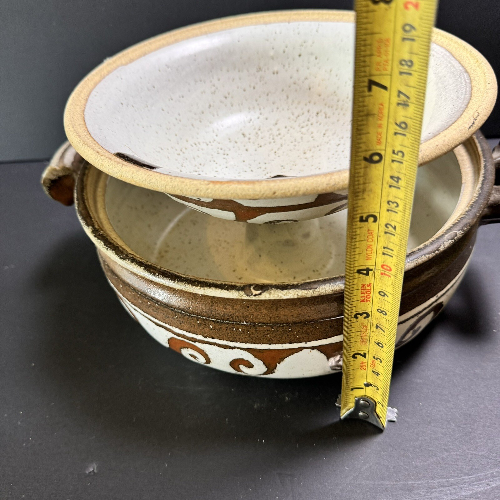 Vtg Stoneware Earthenware Clay Steam Baking Dish Brown Signed Studio Pottery