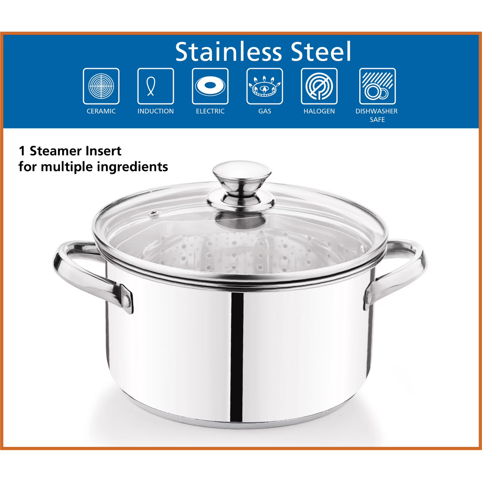 Mainstays Stainless Steel 4-Quart Steamer Pot with Glass Lid, Induction Compatib