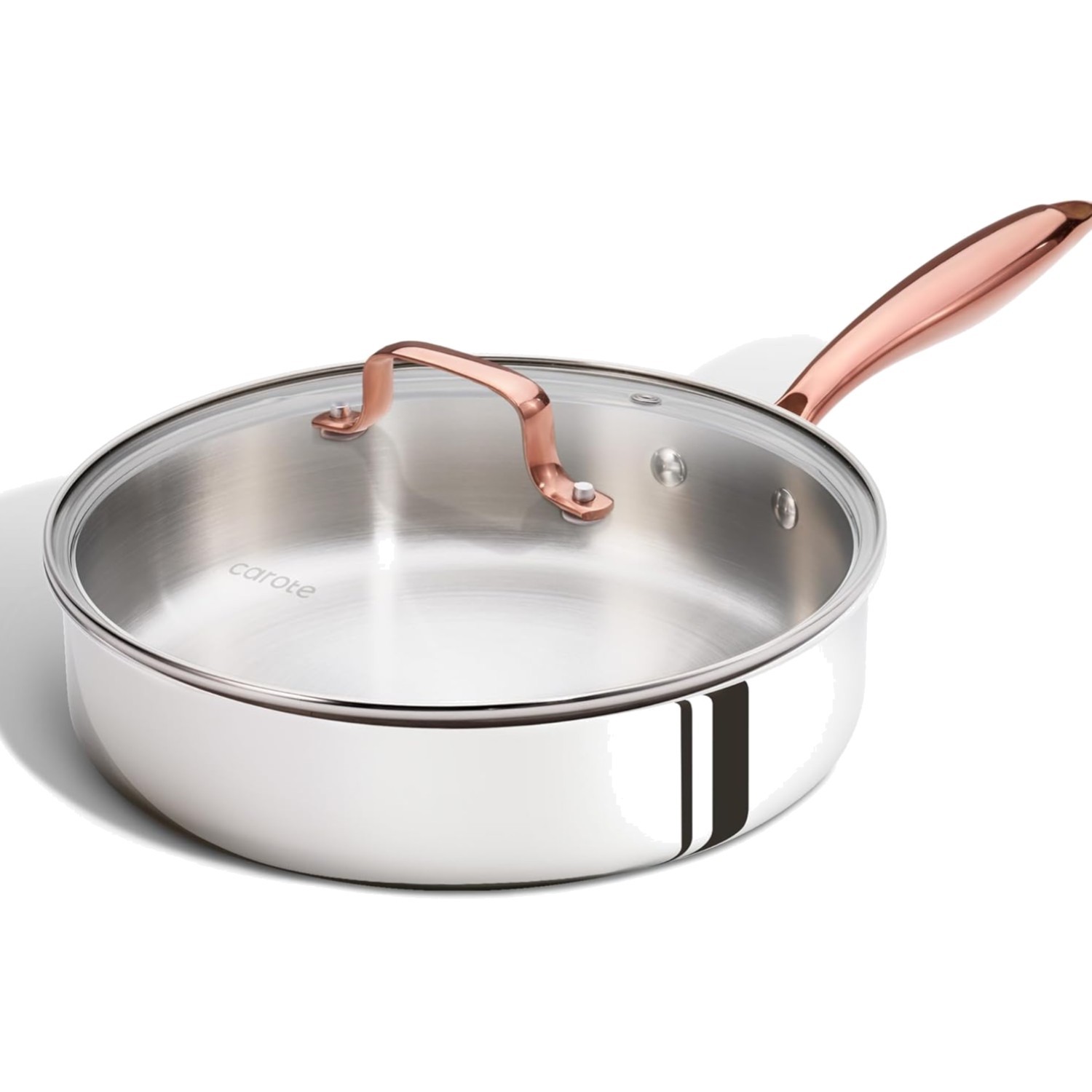 10″ Tri-Ply Stainless Steel Deep Frying Pan with Lid, Non-Toxic Saute Pan, Ov…