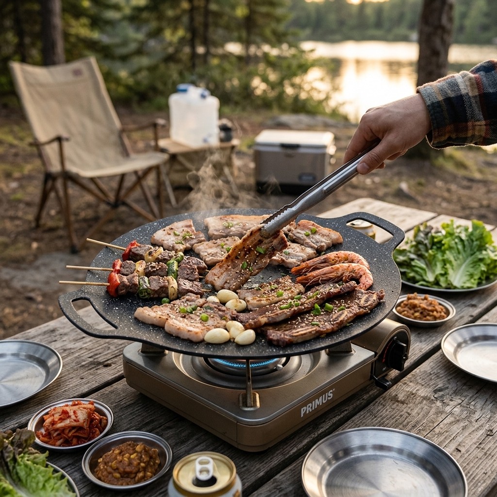 Korean Cast Iron Grill Pan Non-Stick BBQ Griddle for Induction & Gas Stove