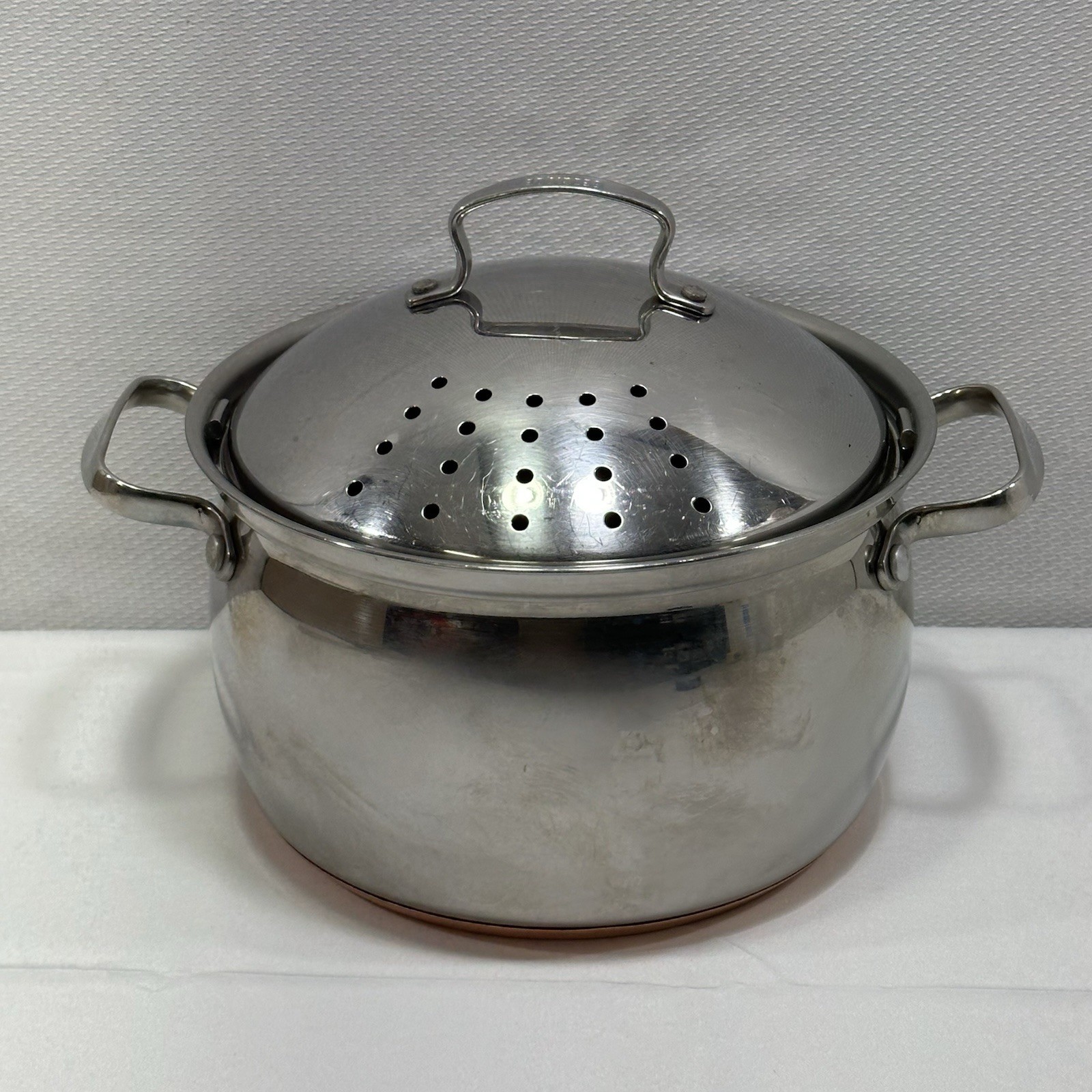 Belgique 6 Quart Strainer Pot Stainless Steel With Locking Straining Lid Copper