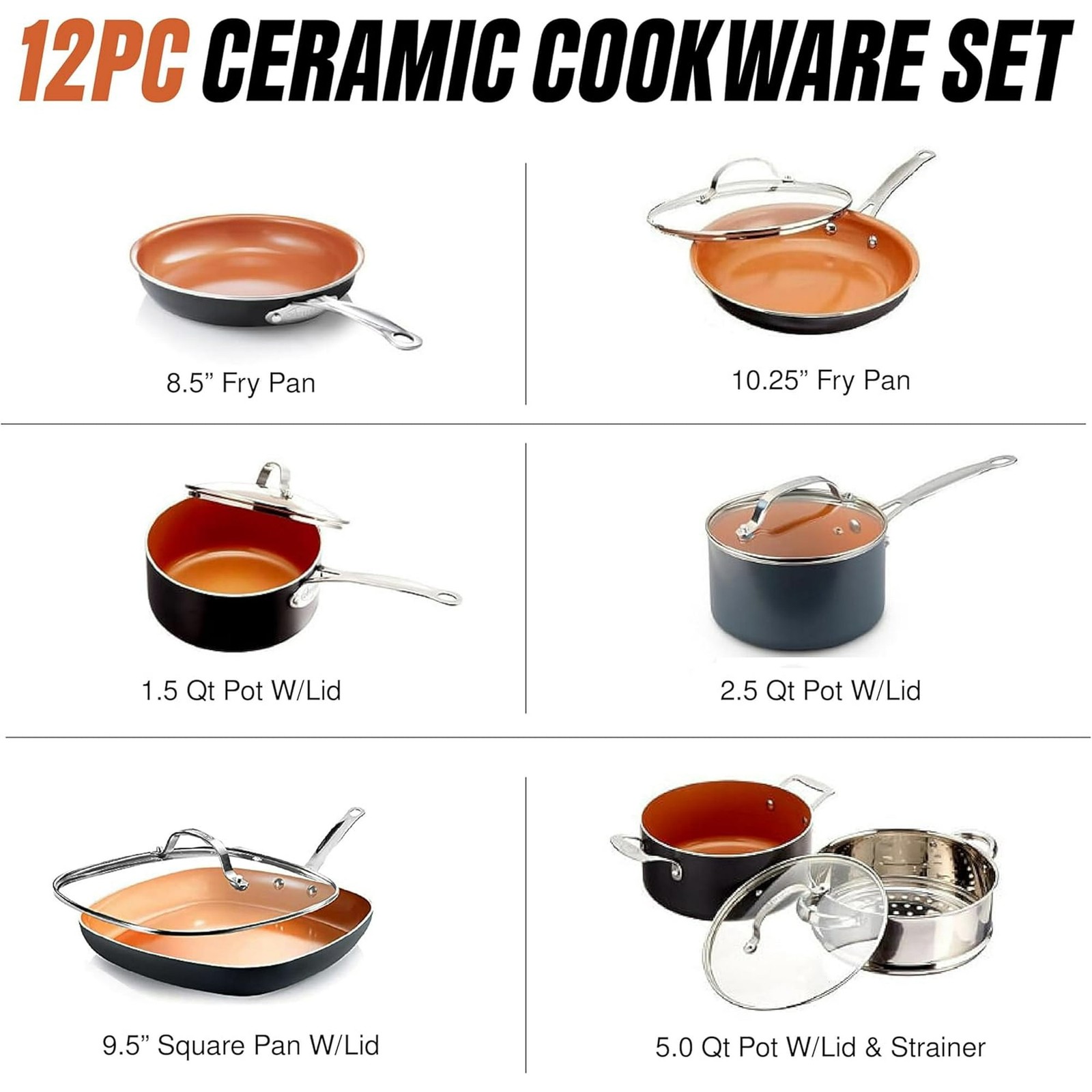 Gotham Steel 12PC Ceramic Nonstick Cookware Set, Oven & Dishwasher Safe