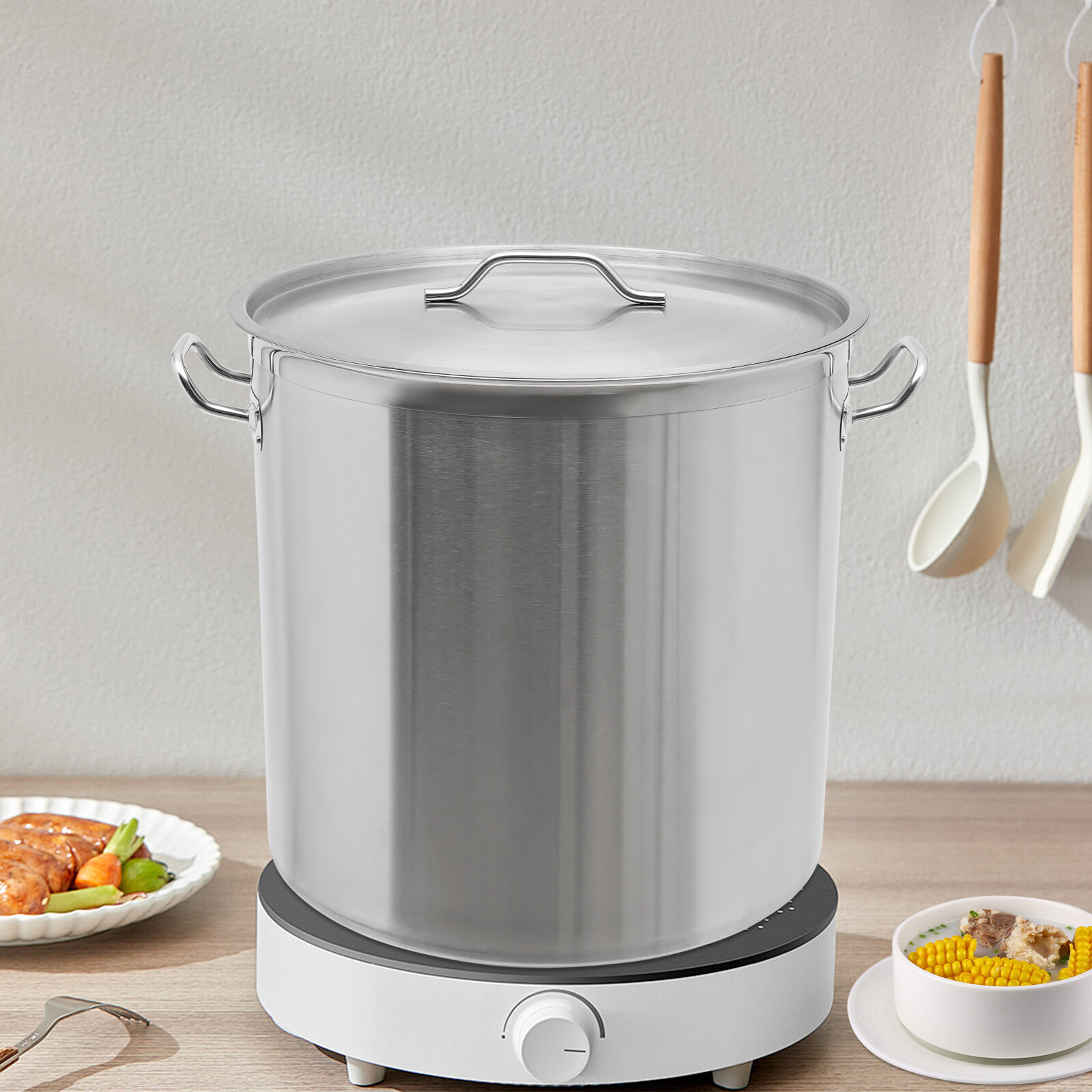 100 Quart Large Stock Pot Stainless Steel w/ Lid for Restaurant Kitchen Cooking