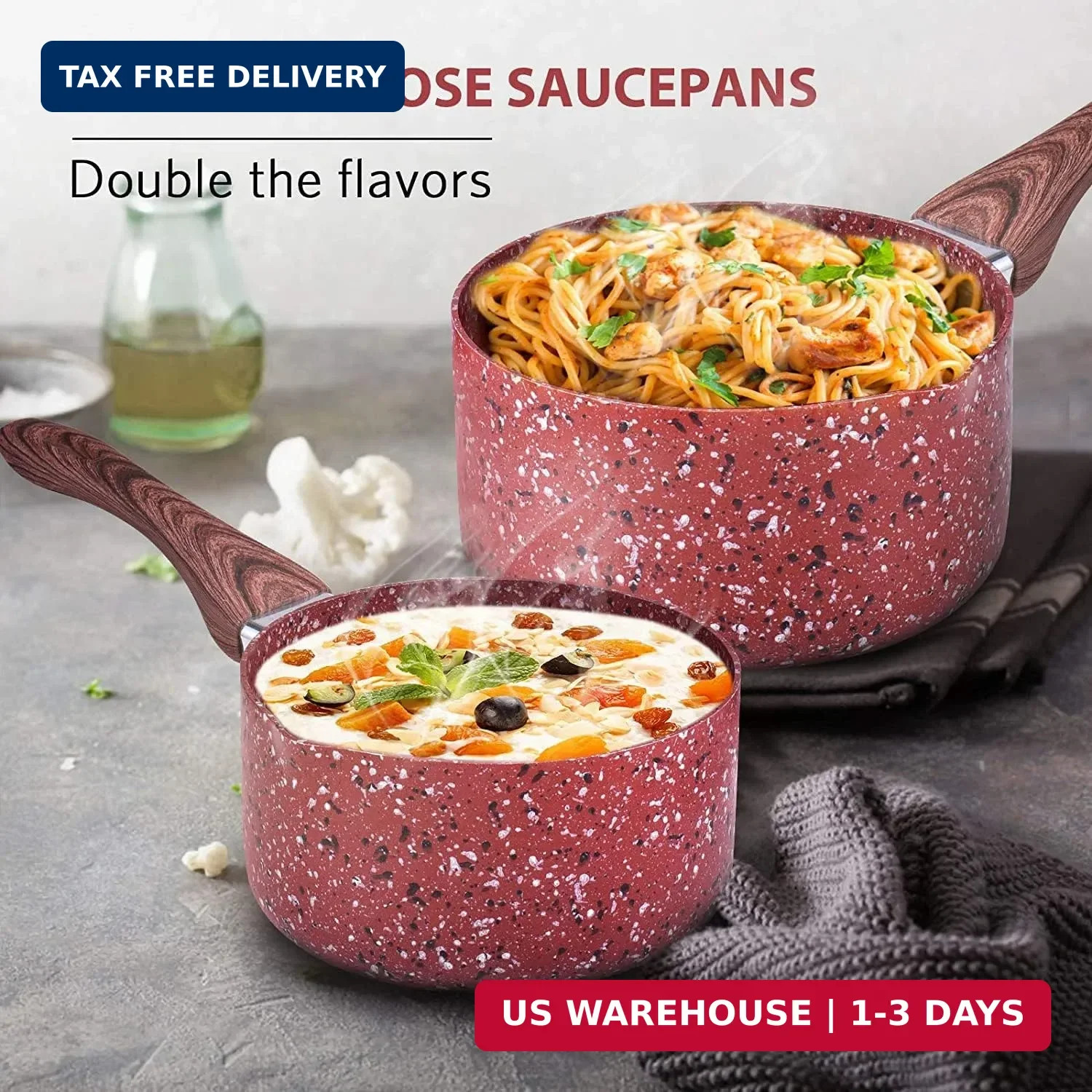 KOCH SYSTEME CS Nonstick Saucepan Set with Lid – 1.5 Quart & 3 Quart Stone Deriv
