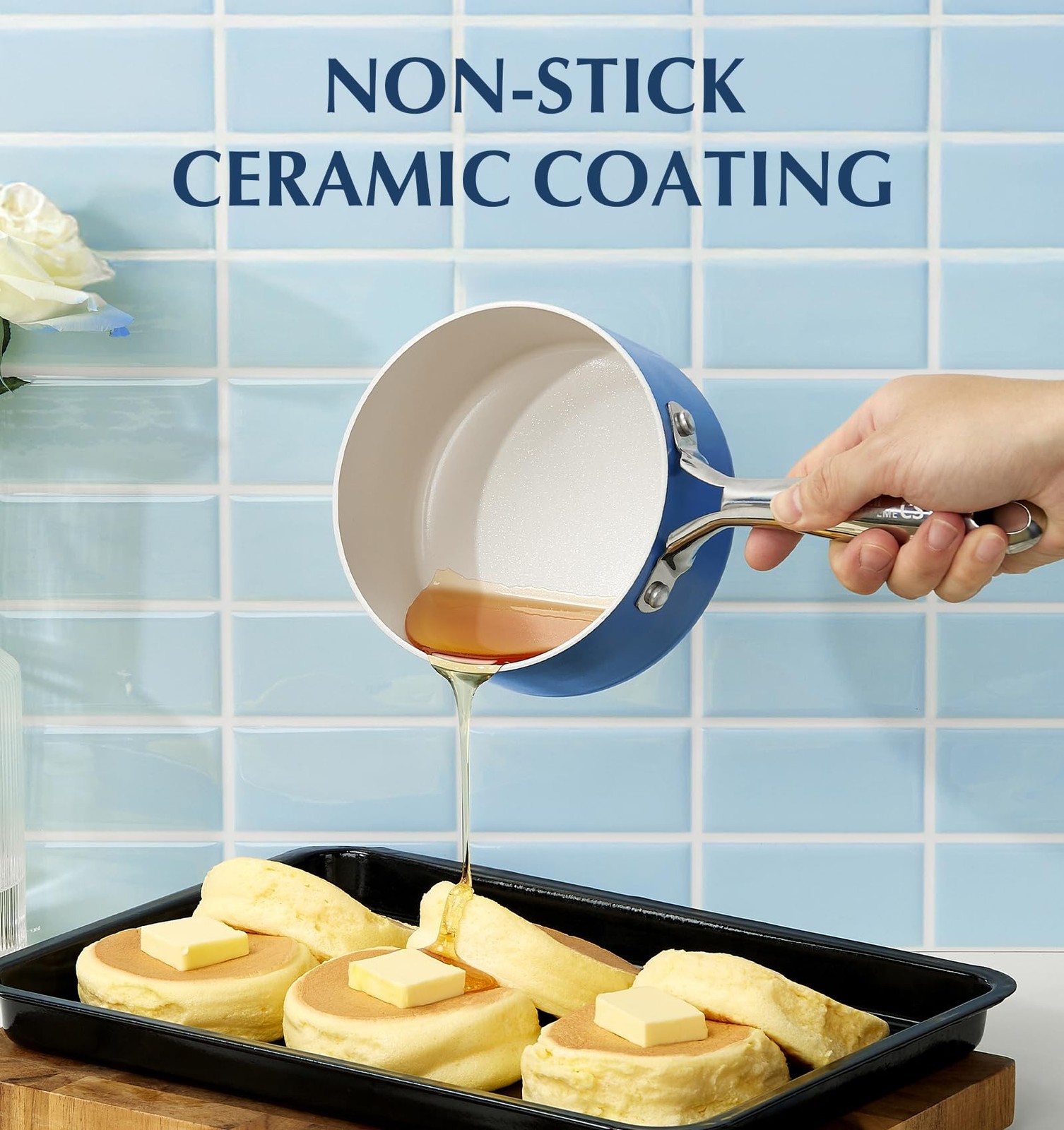 Koch Systeme Cs Nonstick Sauce Pan Lid 1Qt 2Qt 3Qt Non-Toxic Ceramic Set Blue