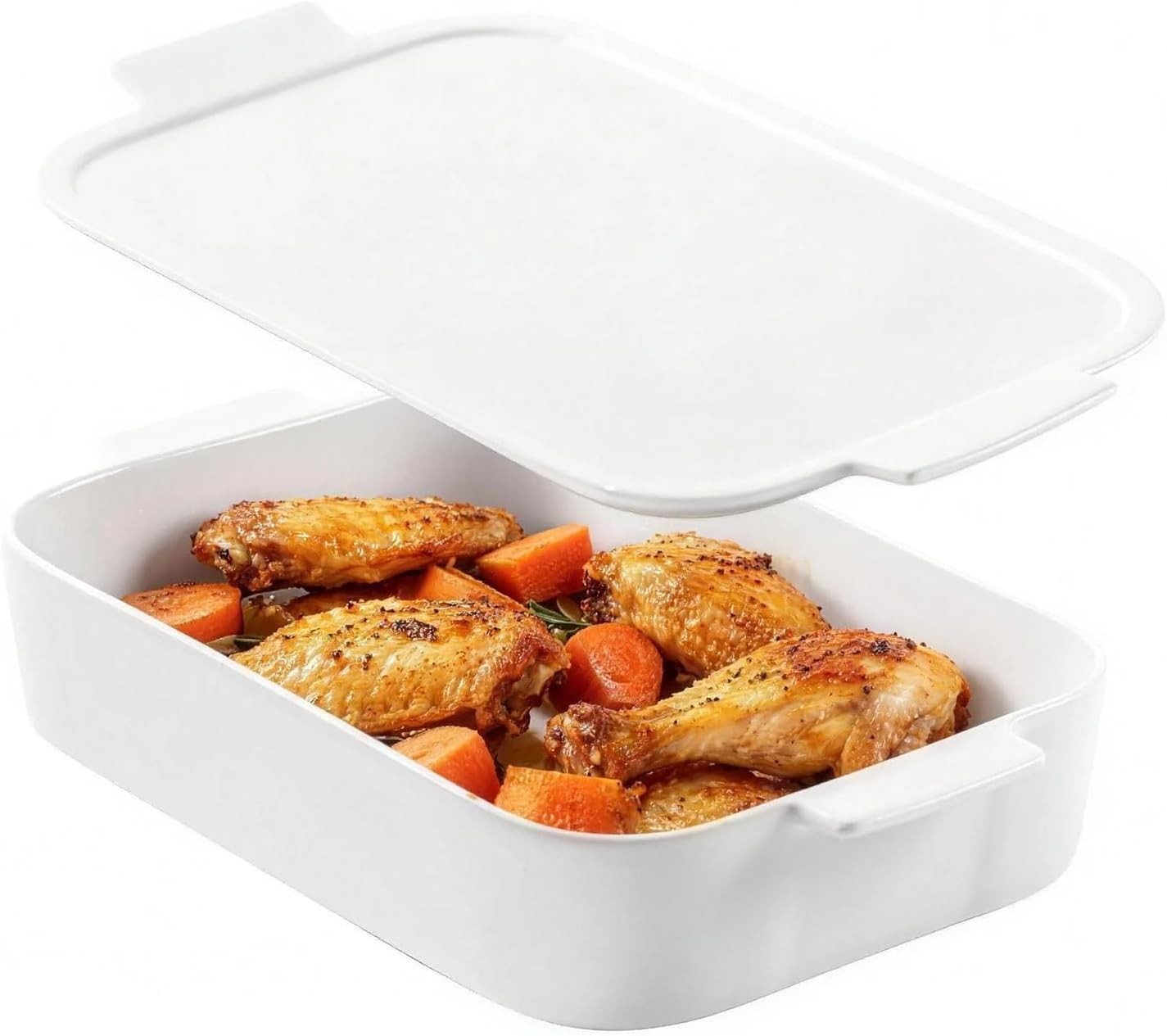 Baking Dish, 9×13 White Casserole Dish with Lid, Ceric Baking Dish for