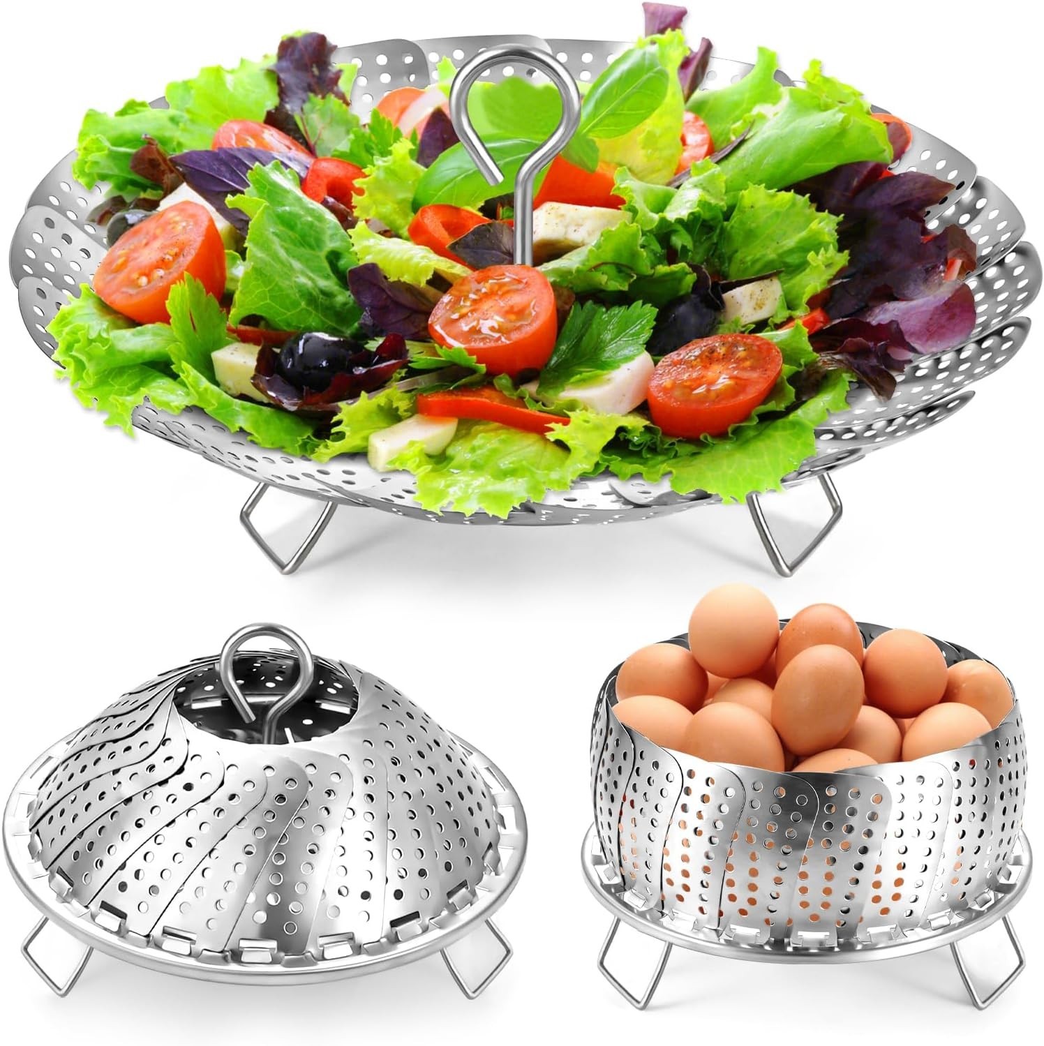 Premium Stainless Steel Steamer Basket – Adjustable 6.4″ to 10″, Durable Vegetab