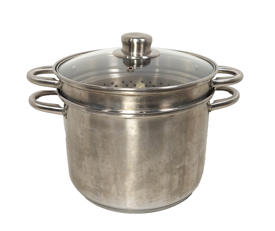 Fagor 7 Qt SS Stock Pot Gas Electric Vitro-Induction w/ Lid & Pasta Strainer