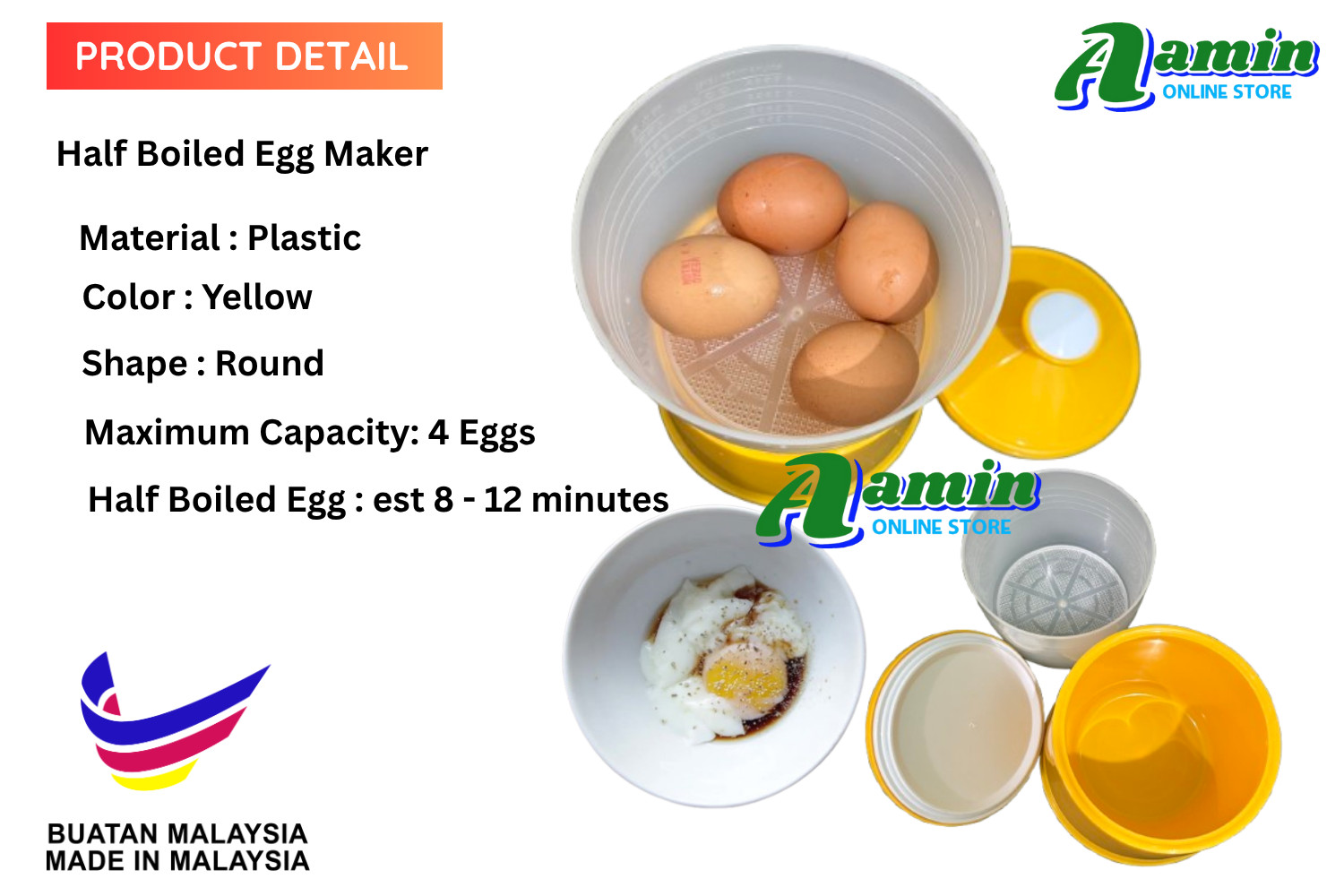 Half Boiled Egg Maker Yellow in color Malaysian Recipe Original Made in Malaysia