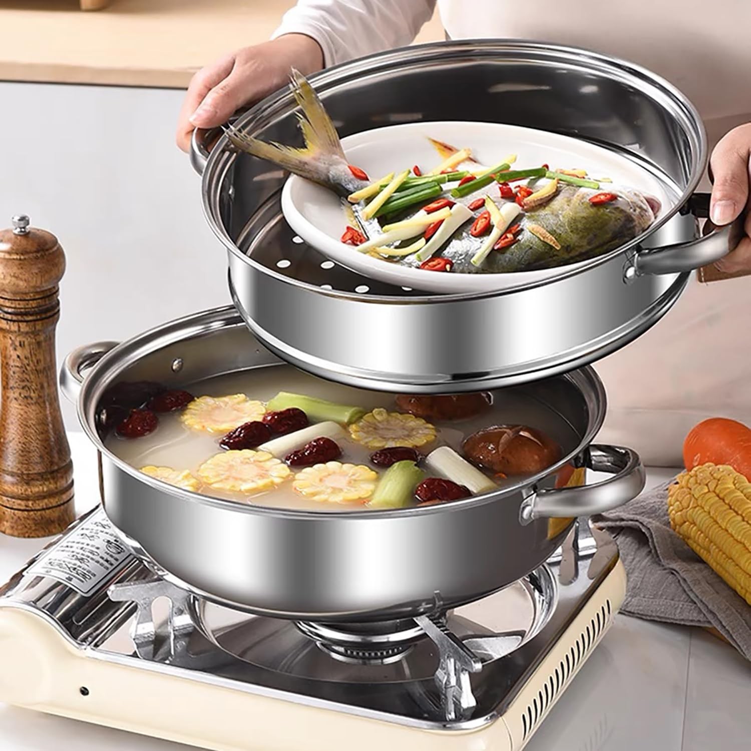 Steamer Pot for Cooking,Stainless Steel Steamer Pot,11 inch Steam Pots with L…