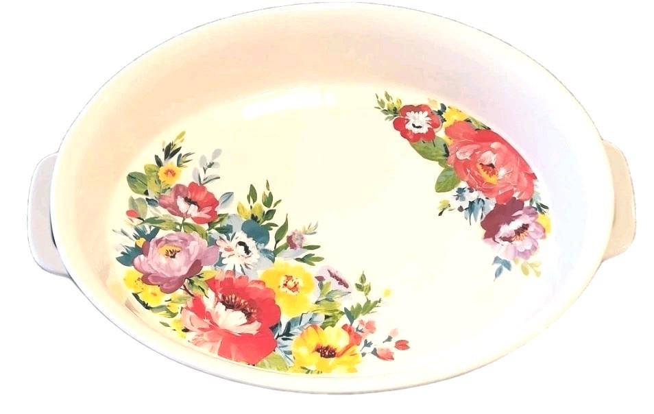 Pioneer Woman ~ SWEET ROMANCE BLOSSOMS ~ 8.75 x 13.25 ~ Oval ~ Stoneware Baker