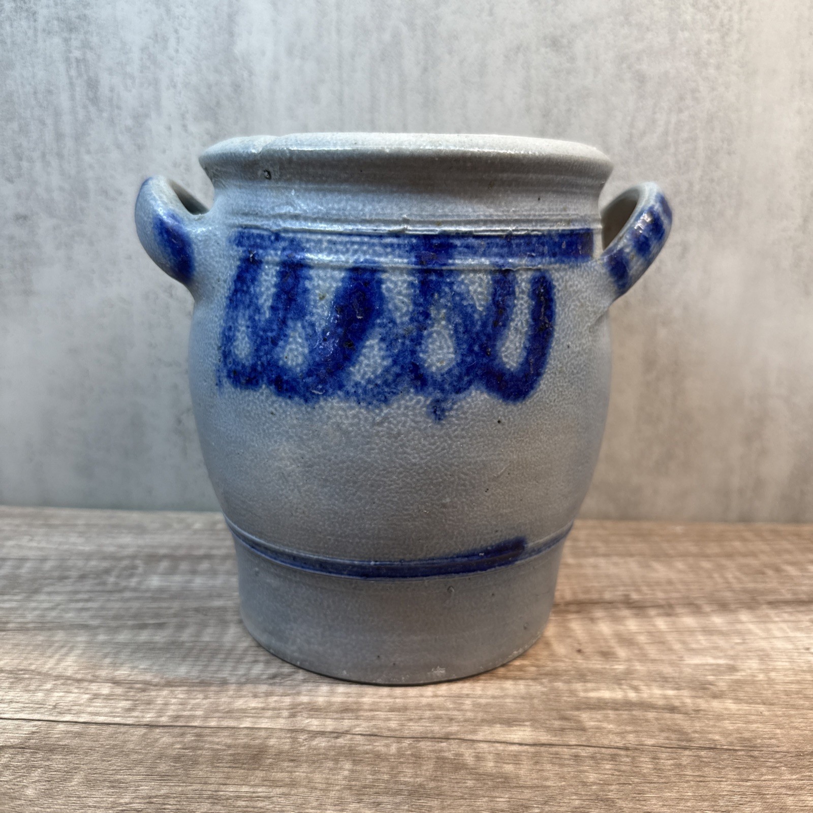 Vintage German Cobalt Blue Grey Stoneware Salt Glazed Sauerkraut Crockpot – 2 LT