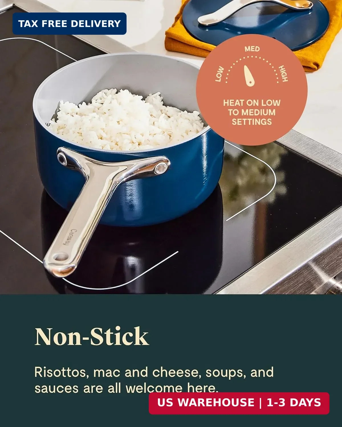 Caraway Nonstick Ceramic Sauce Pan with Lid (3 qt) – Non Toxic, PTFE & PFOA Free